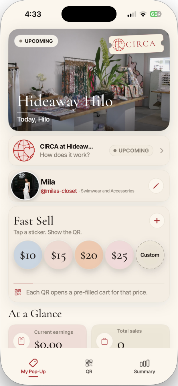 CIRCA seller app home screen on an iPhone